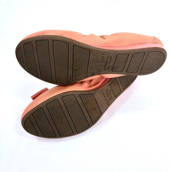 Cole Haan Ballet Flats Coral Pink Leather Bow Gold Hardware W06861 8B - Picture 8 of 9